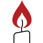 Logo for Memory & Accountability: A lit candle, melted wax is at an angle. Hand drawn, not a photograph or AI